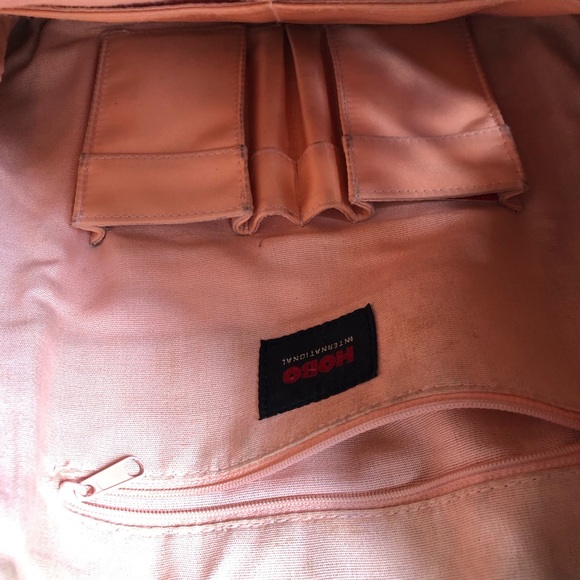 Leather HOBO bag with metal hardware & trim and peach fabric lining - EUC - Picture 10 of 16